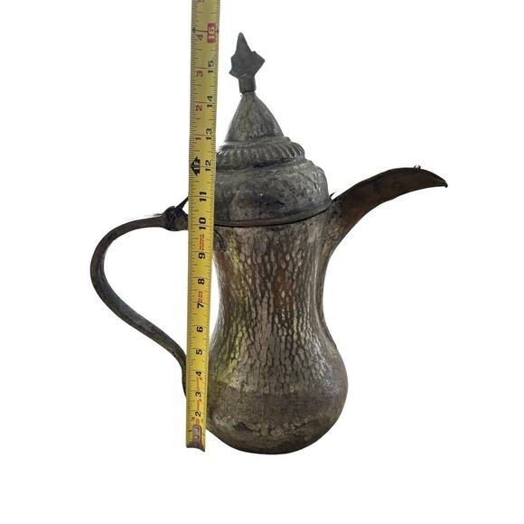 ISLAMIC ANTIQUE ARABIC COPPER & BRASS Handmade COFFEE POT HUGE DALLAH 17” Tall - Picture 11 of 12